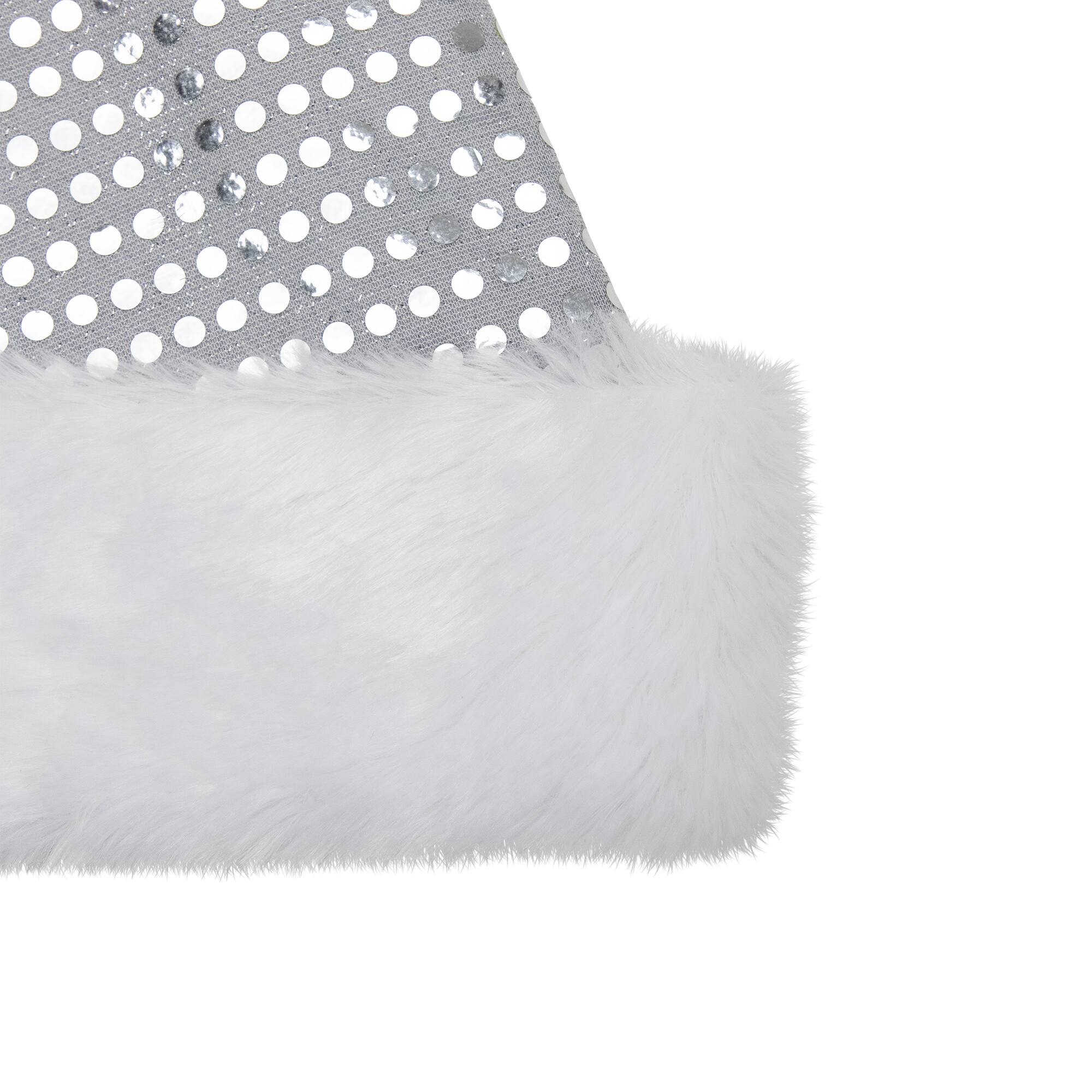 Silver & White Unisex Adult Sequined Christmas Santa Hat with Cuff